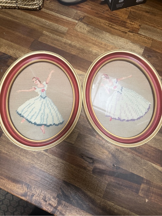 Other - Vintage Needlepoint Ballet Dancer Wall Art – Pair 🩰
